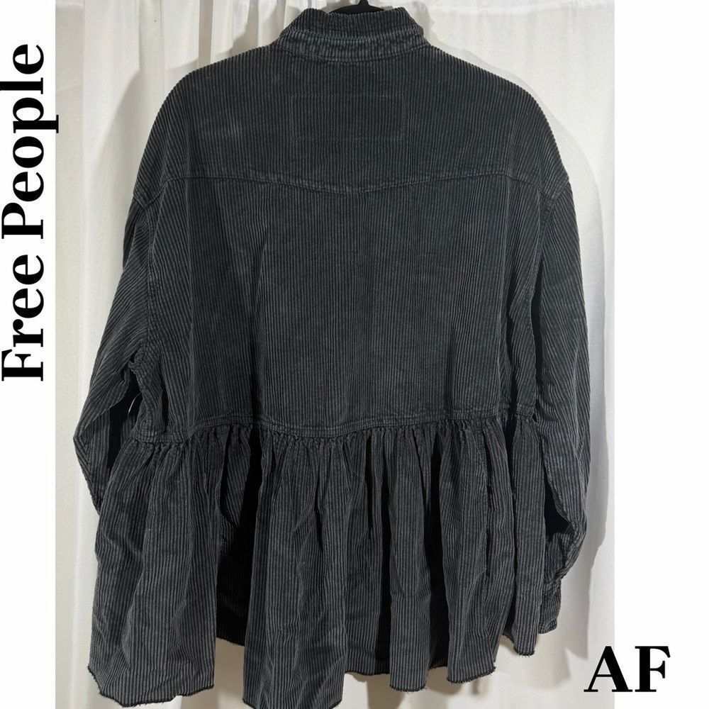 Free People Women's Dark Gray Corduroy Peplum Shacket Large New - Picture 4 of 4